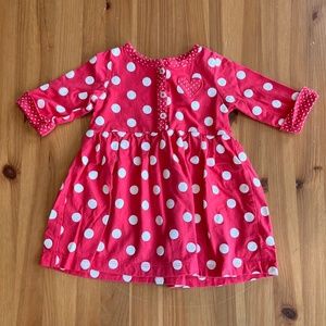 Carter's Baby Girl 12M Dress Long Sleeve Pink White Polka Dots Front Button